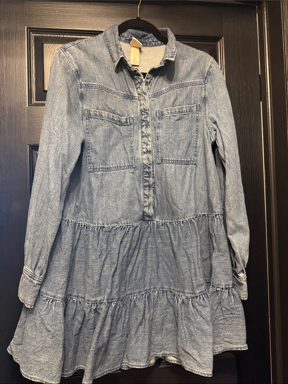 H&M Light Denim Tiered Long Sleeve Shirt Dress